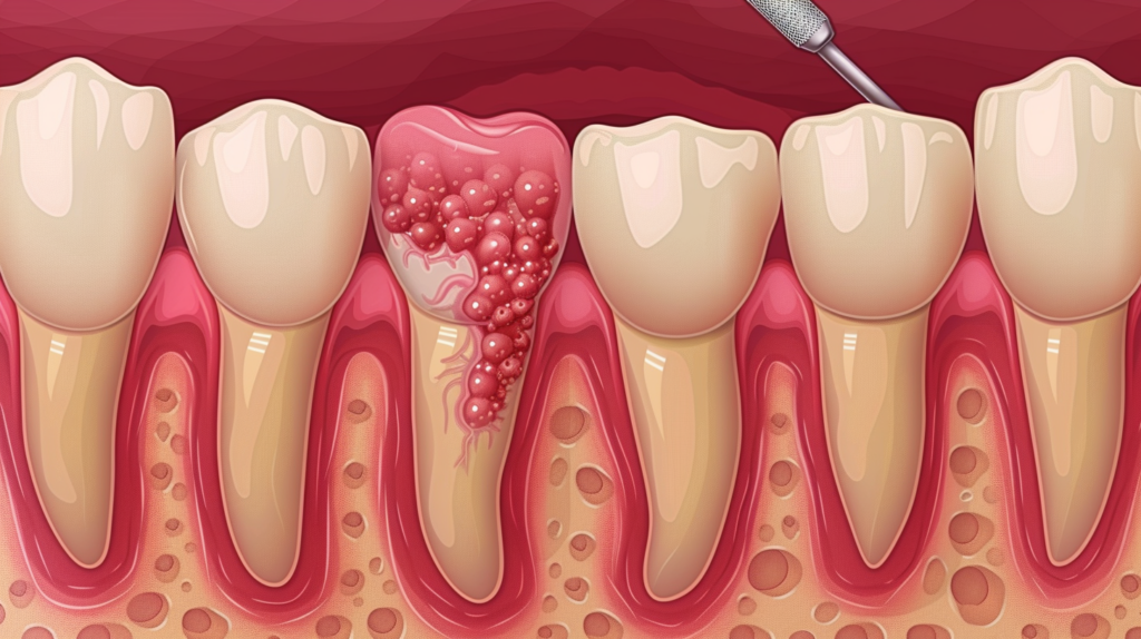 Flat design ng isang malapitang tingin sa gum abscess